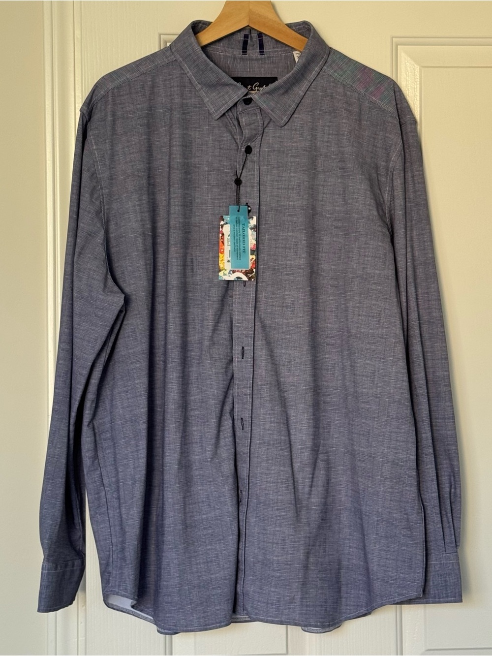Robert Graham Renley Me'ns Tailored Fit Button Up Stretch Shirt Navy 3XL NWT